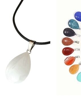 ⭐️ 5 for $25 Natural Stone Water Droplet Pendant Necklace on a Black Cord